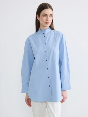 LC Waikiki Mavi Hakim Yaka Poplin Kadın Gömlek Tunik