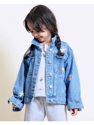 Ozzy Kids Kız Çocuk Çiçek Nakışlı Kot Ceket