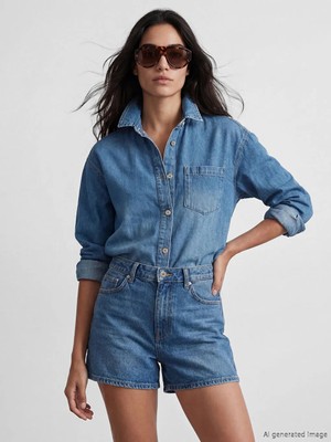 LC Waikiki Indigo Oversize Kadın Jean Gömlek