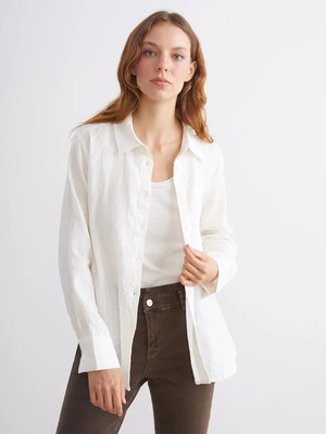 LC Waikiki Ekru Keten Kadın Gömlek