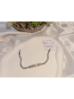 Zirkon Taşlı Gümüş Renk Xuping Jewelry Bileklik 17-19 cm