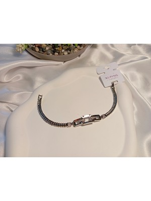Gümüş Renk Geometrik Desenli Xuping Jewelry Zirkon Taşlı Bileklik 20 cm
