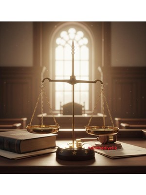 Tekinhediyelik Adalet Terazisi – Ahşap Tabanlı Hukuk Ofis Hediyesi