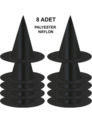 Ett 8 Adet Siyah Cadı Şapkası – Yetişkin &amp; Çocuk Kostüm Aksesuarı Dinç Store - 004982