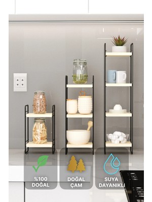 Bino Mutfak Rafı 3 Lü Mini Set Doğal Ahşap Baharatlık Organizer Düzenleyici Mutfak Bangosu Raf