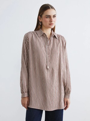 LC Waikiki Karışık Çizgili Oversize Kadın Gömlek Tunik