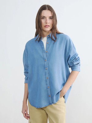 LC Waikiki Indigo Oversize Kadın Jean Gömlek