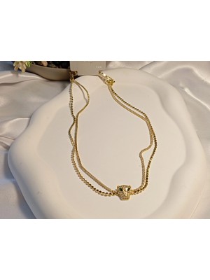 14 Ayar Altın Kaplama Safir Gözlü Panter Kolye – Euro Aksesuar