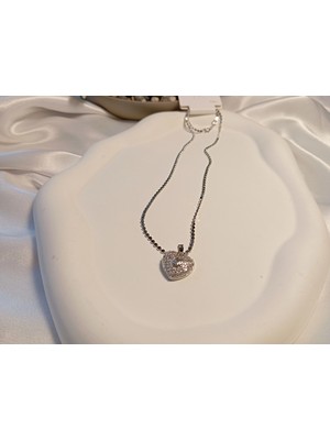 Euro Aksesuar Gümüş Renk Özel Zincir Detaylı Zirkon Taşlı Çelik Kolye