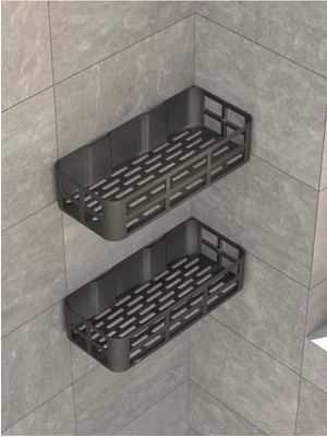 Eco Lounge Banyo Duş Rafı 2'li Yapışkanlı ve Deliksiz Duş Organizer Suya Dayanıklı Siyah Raf