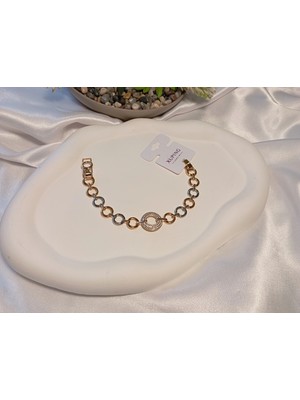 Zirkon Taşlı Halka Detaylı Gümüş ve Rose Renkli Xuping Jewelry Bileklik 17-19 cm