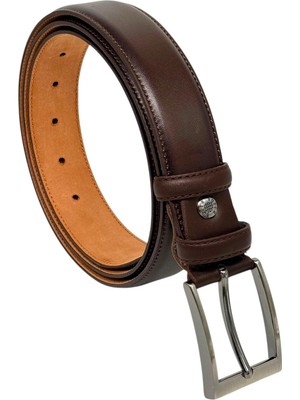 Süzer Deri Koyu Kahverengi Hakiki Deri Düz Renk Dikişli Model 3.5 Cm. Genişlikli Klasik Kemer // XD-219-DKSL-ST