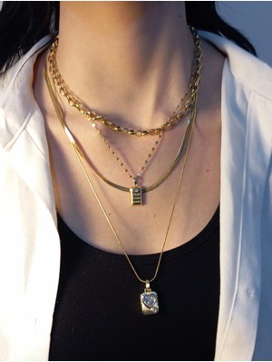 Euro Aksesuar Gold Elegance 4'lü Çelik Kolye