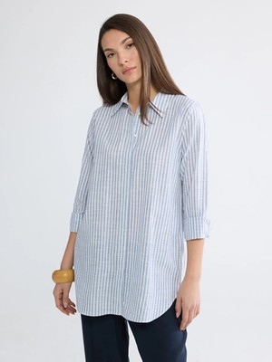 LC Waikiki Mavi Çizgili Kadın Gömlek Tunik