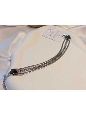 Euro Aksesuar Gümüş Renk Sıralı Zincir Detay Çelik Bileklik