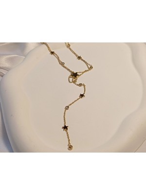 Euro Aksesuar 14 K Kaplama Zirkon Taşlı Yıldız Detaylı Y Kolye