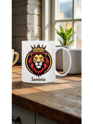 Broşürevim Aslan Kral Tasarım Kişiye Özel Isim Yazılabilen 300 ml Kahve Günlük Kullanım Kupa Bardak