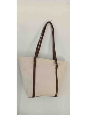 Matruşka Deri Sanat Tasarım Nubuk Büyük Boy Omuz Çantası (Krem)