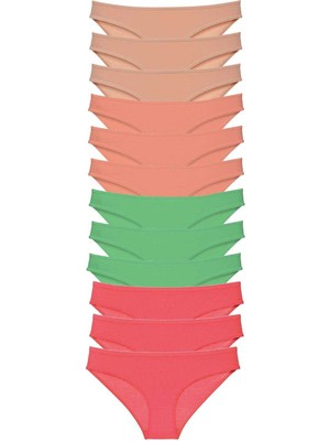 İlk El Grup Ieg™ 12 Adet Süper Eko Set Likralı Kadın Slip Külot Ten Pudra Yeşil Fuşya