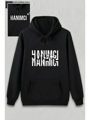 Sevgililer Günü Özel Kapüşonlu Hanımcı Baskılı Oversize Sweatshirt - Siyah