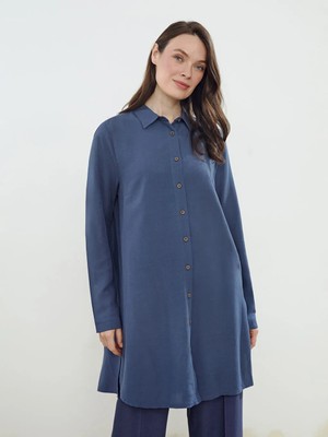 LC Waikiki Indigo Keten Karışımlı Kadın Gömlek Tunik