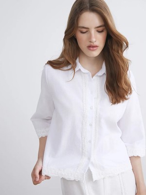 LC Waikiki Ekru Dantel Detaylı Kadın Gömlek