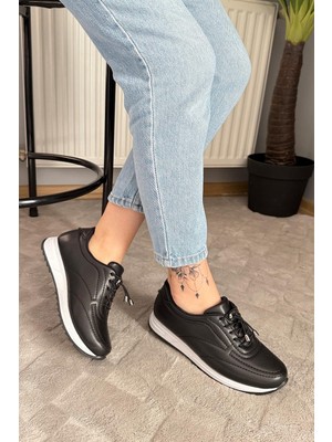 Asmi Shoes Kadın Ayda Bağcıklı Lastikli Ortopedik Rahat Taban Günlük Babet&spor Ayakkabı  Siyah