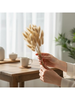 Hidden Botanics Kuru Çiçek Pamuk Otu Tavşan Kuyruğu Natural - 60-65 Dal Doğal Lagurus Demeti