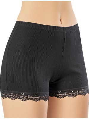 İncili Kadın Ribana Dantel Detaylı Boxer Şort Külot – Yumuşak Esnek Iç Giyim