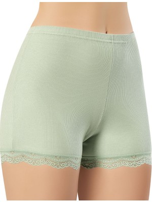 İncili Kadın Ribana Dantel Detaylı Boxer Şort Külot – Yumuşak Esnek Iç Giyim