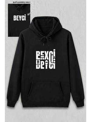 Sevgililer Günü Özel Kapüşonlu Beyci Baskılı Oversize Sweatshirt - Siyah