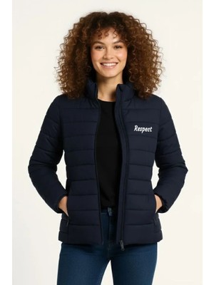 Mikro Su Itici Kapitone Baskılı Astarlı Fermuarlı Bomber Mont - Lacivert