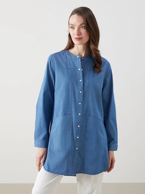 LC Waikiki Siyah Bisiklet Yaka Kadın Jean Tunik