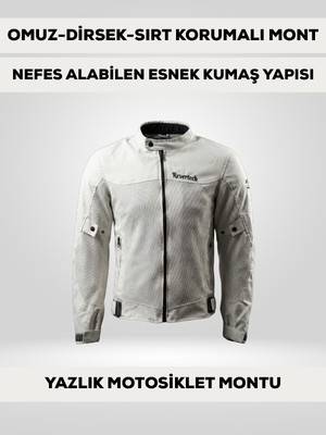 Revertech Beyaz Yazlık Fileli Motosiklet Montu Ce Korumalı Nefes Alan Hafif Mont