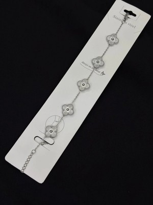 Melisa Takı & Aksesuar 316L Çelik Gold Renk Yonca Gümüş Orta Boy Bileklik