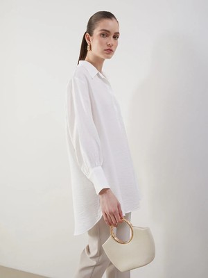 LC Waikiki Ekru Oversize Kadın Gömlek Tunik