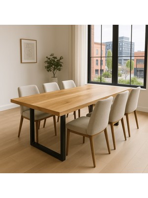 BRK Design Ustik Ahşap Yemek Masası – Sağlam Ayaklı Geniş Aile Masası
