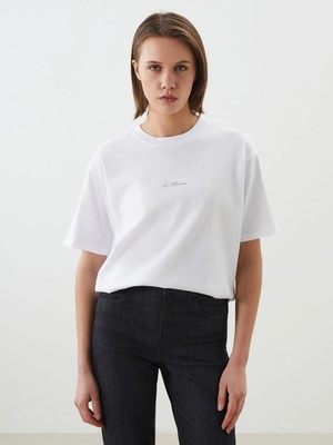 Lc Waikiki Yeni Sezon Bisiklet Yaka Baskılı Oversize Kadın Tişört