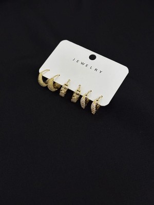 Melisa Takı & Aksesuar 316L Çelik Jewelry Gold Renk 6lı Set Küpe