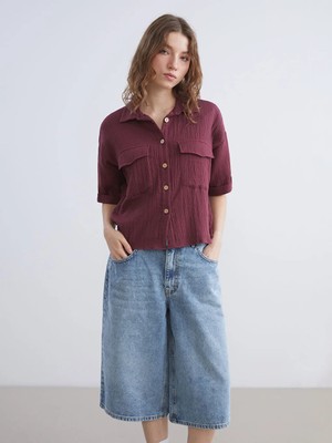 LC Waikiki Mürdüm Dokulu Müslin Kadın Gömlek