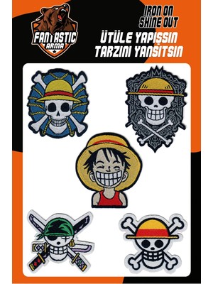 Fantastic 5'li Ütüle Yapışsın Arma Seti - One Piece Luffy & Zoro - Hasır Şapka Korsanları Dokuma Yama