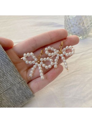 Shiklik Beyaz Renk Inci Fiyonk Kadın Küpe