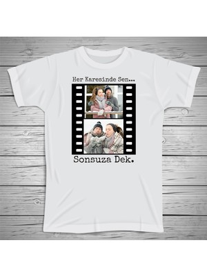 Yüksel 34 Kişiye Özel 2 Fotoğraflı Film Şeridi Baskılı Terletmez Polyester Tişört - Sevgiliye Hediye
