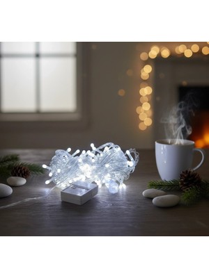 Damla Uçlu Beyaz Işık Şeffaf Kablo  10M 100 LED