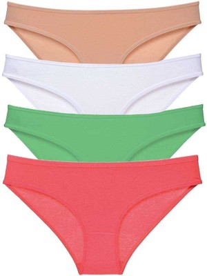 İlk El Grup Ieg™ 4 Adet Süper Eko Set Likralı Kadın Slip Külot Ten Pudra Yeşil Fuşya