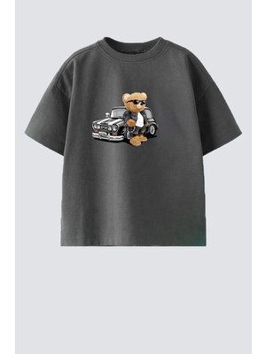 Monila Erkek Çocuk Pamuklu Bisiklet Yaka Araba ve Ayıcık Baskılı T-Shirt