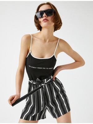 Koton Çizgili Şort Kuşaklı