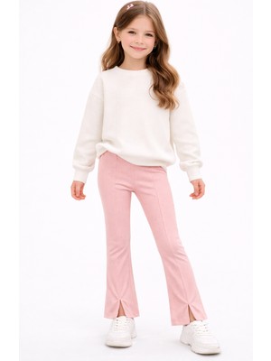 İncili Taş ve Yırtmaç Detaylı Ispanyol Paça Kız Çocuk Tayt