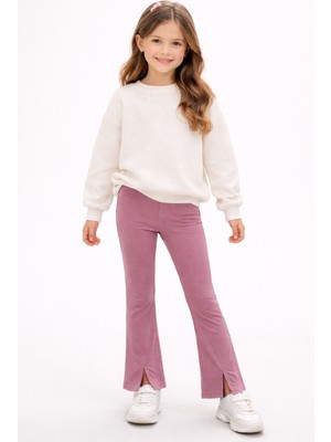 İncili Taş ve Yırtmaç Detaylı Ispanyol Paça Kız Çocuk Tayt