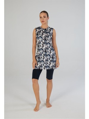 Estiva Dijital Baskı Desenli Kolsuz Taytlı Askılı Elbise Mayo